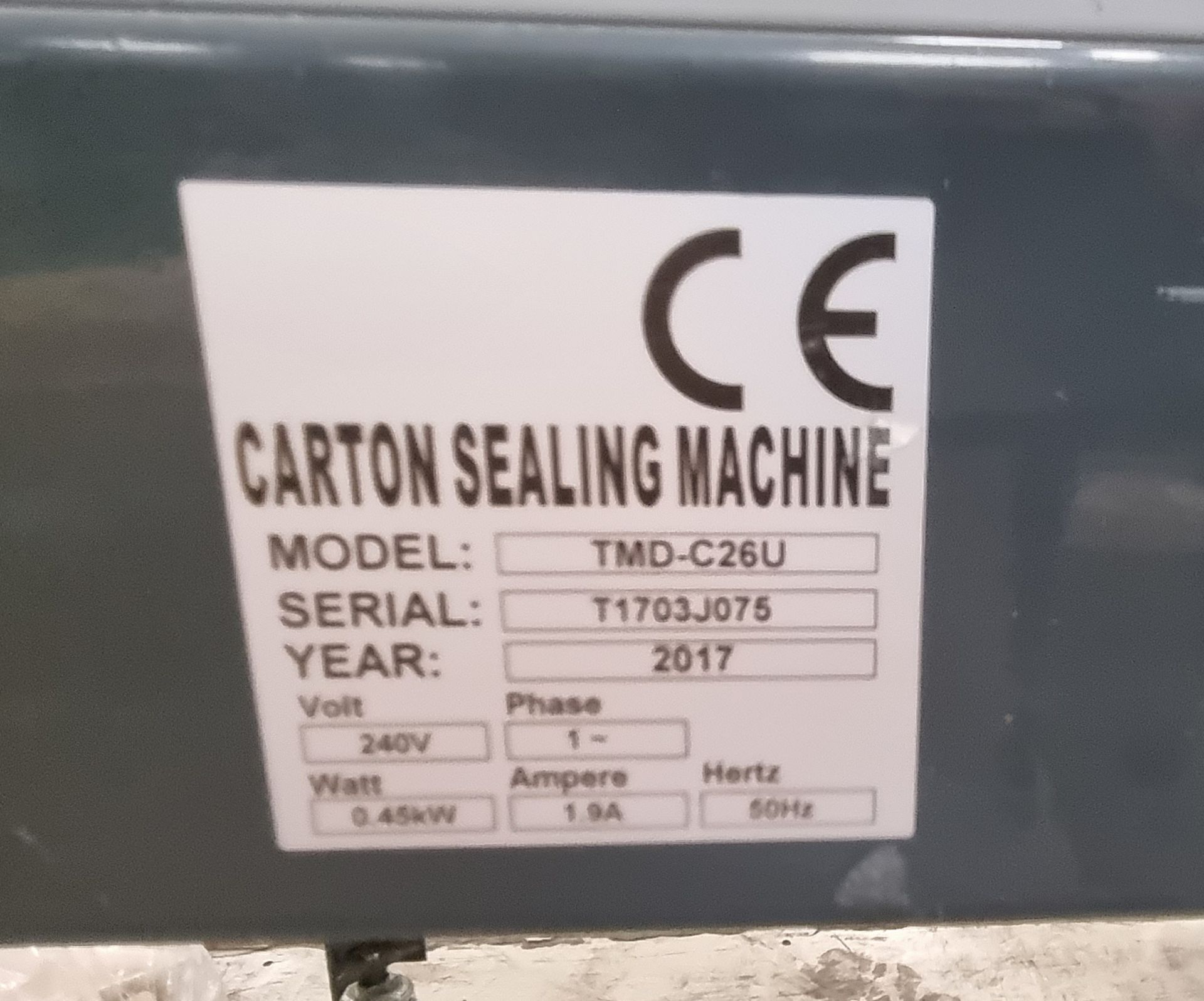 Extend TMD-C26U carton sealing machine - 2017 - serial T1703J075 - 1ph - 240v - 0.45kW - 50Hz - Image 8 of 8