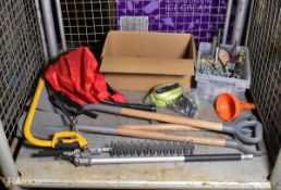 Maintenance equipment - hand tools, fasteners, gloves, spades, bow saw