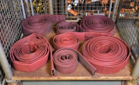 7x red layflat fire hoses - mixed sizes no couplings