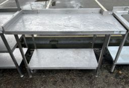 Stainless steel table with upstand and bottom shelf - dimensions: 145 x 65 x 93cm