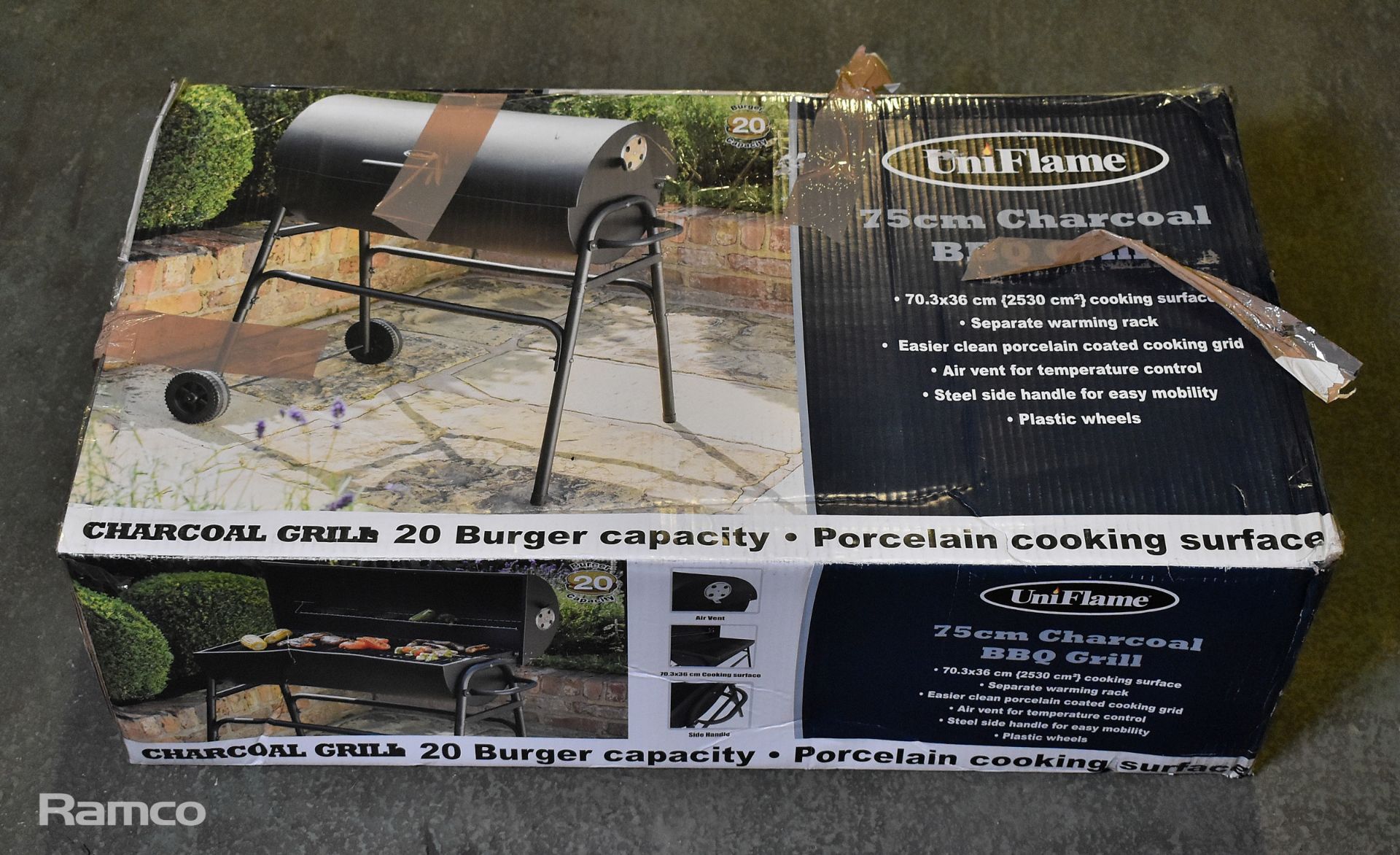 Uniflame charcoal grill - 20 burger capacity with porcelain cooking surface