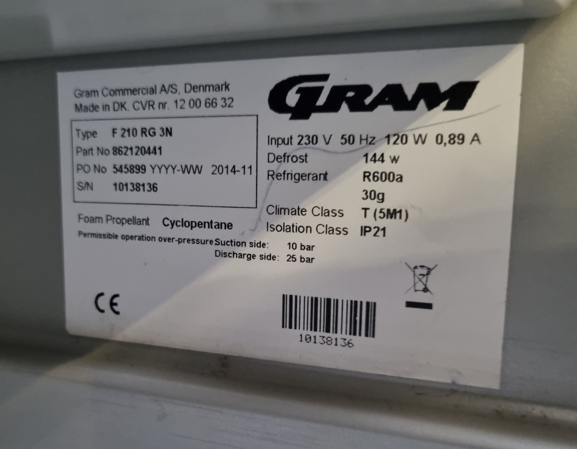 Gram F210RG3N undercounter freezer - 600mm W - Image 4 of 4