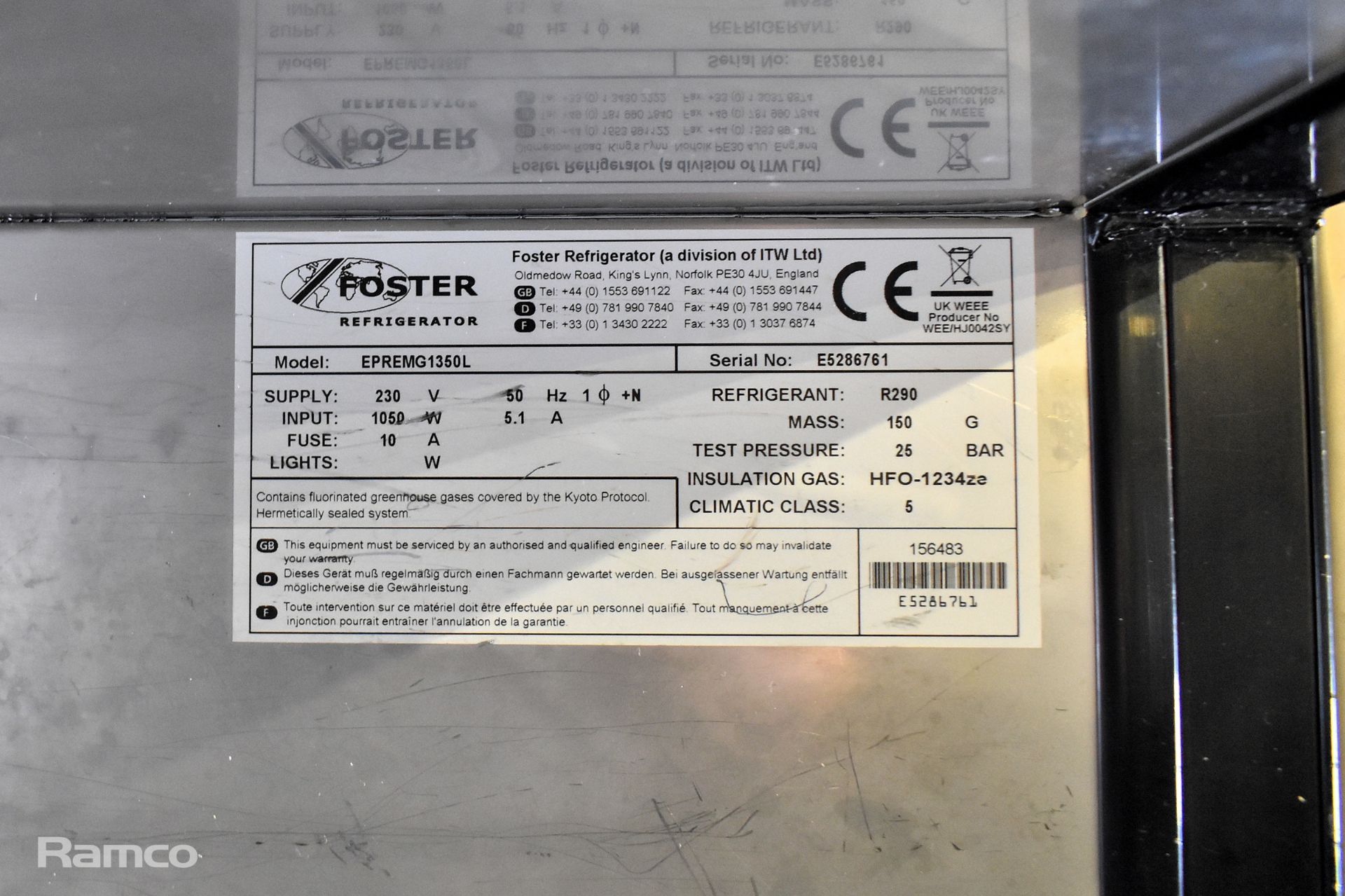 Foster EPREMG1350L stainless steel double door freezer - 1450mm W - Image 4 of 5
