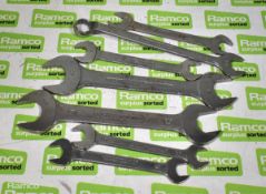 Open ended spanners - various sizes - 7 in total