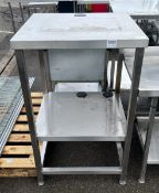 Stainless steel table with bottom shelf and cable pass through holes - dimensions 70 x 70 x 115cm