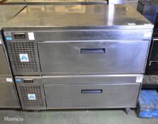 Adande stainless steel double drawer counter fridge - 240V - L110 x W70 x H92cm