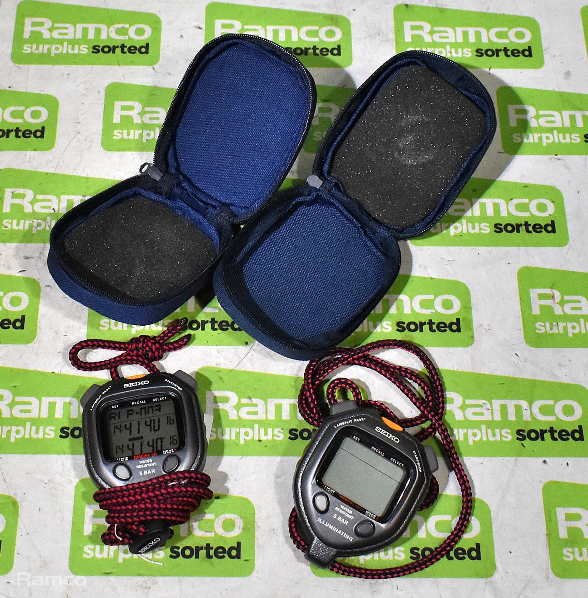 2x Seiko 5 bar digital stopwatches with case