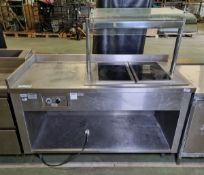 Serving station and bain marie with ceramic plates and partial gantry - 150 x 70 x 95cm