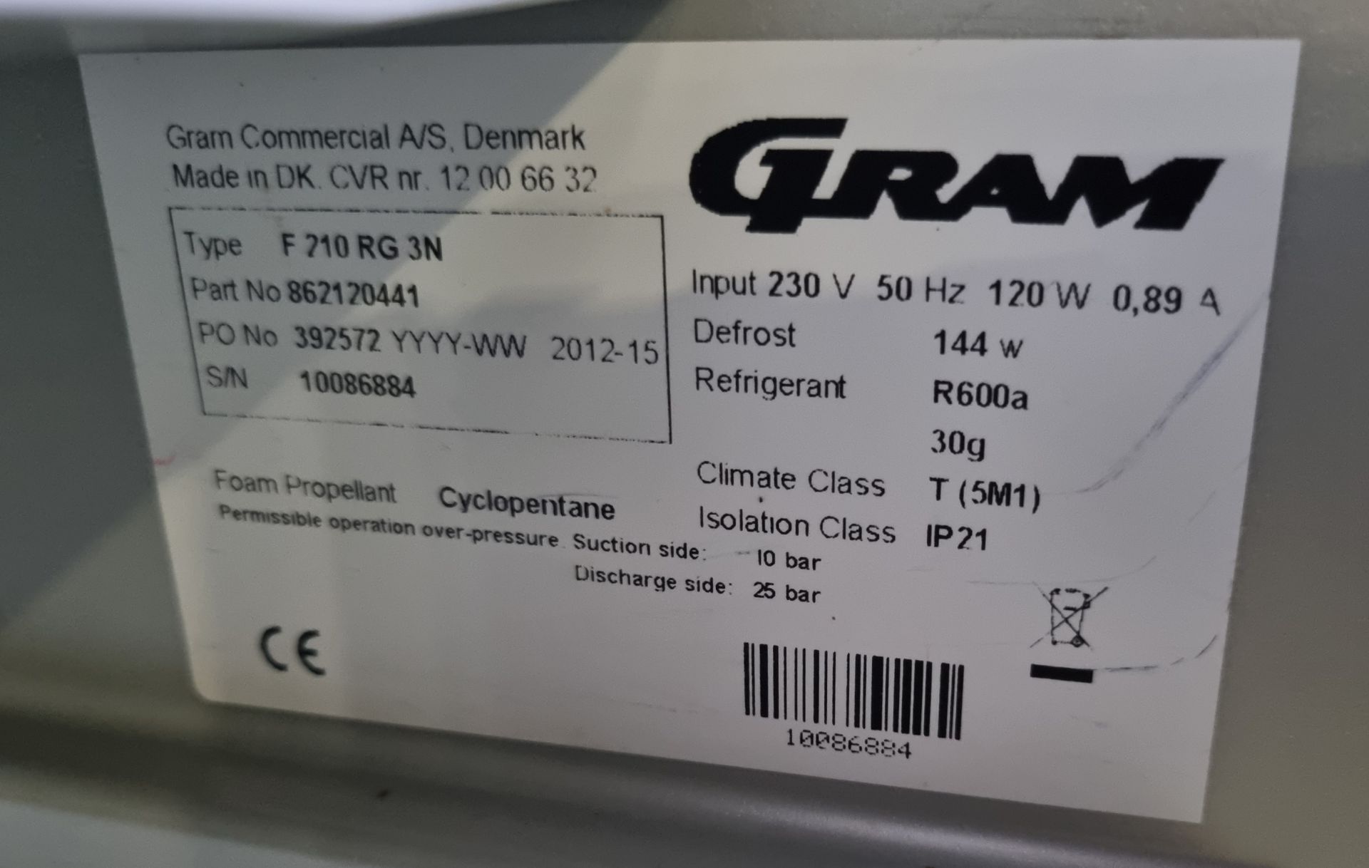 Gram F210RG3N undercounter freezer - 600mm W - Image 4 of 4