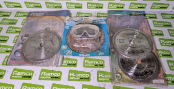 Circular saw blade packs and goggles