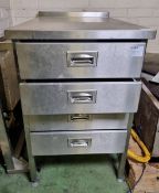 Stainless steel 4 drawer work table with upstand - dimensions: 60 x 90 x 95cm