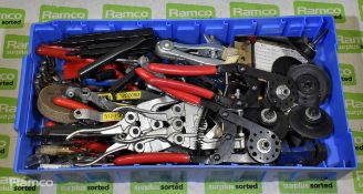 Workshop spares to include air hose ends, holding clamps, drill bits and riveting tools