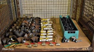 Plumbing hardware - 1 inch male cam locks, ball valves (multiple sizes), straight adapters