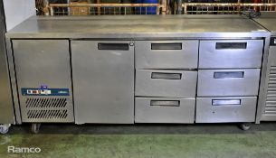 Williams 1 door, 6 drawer bench fridge, 240V - L 189 x W 65 x H 85cm