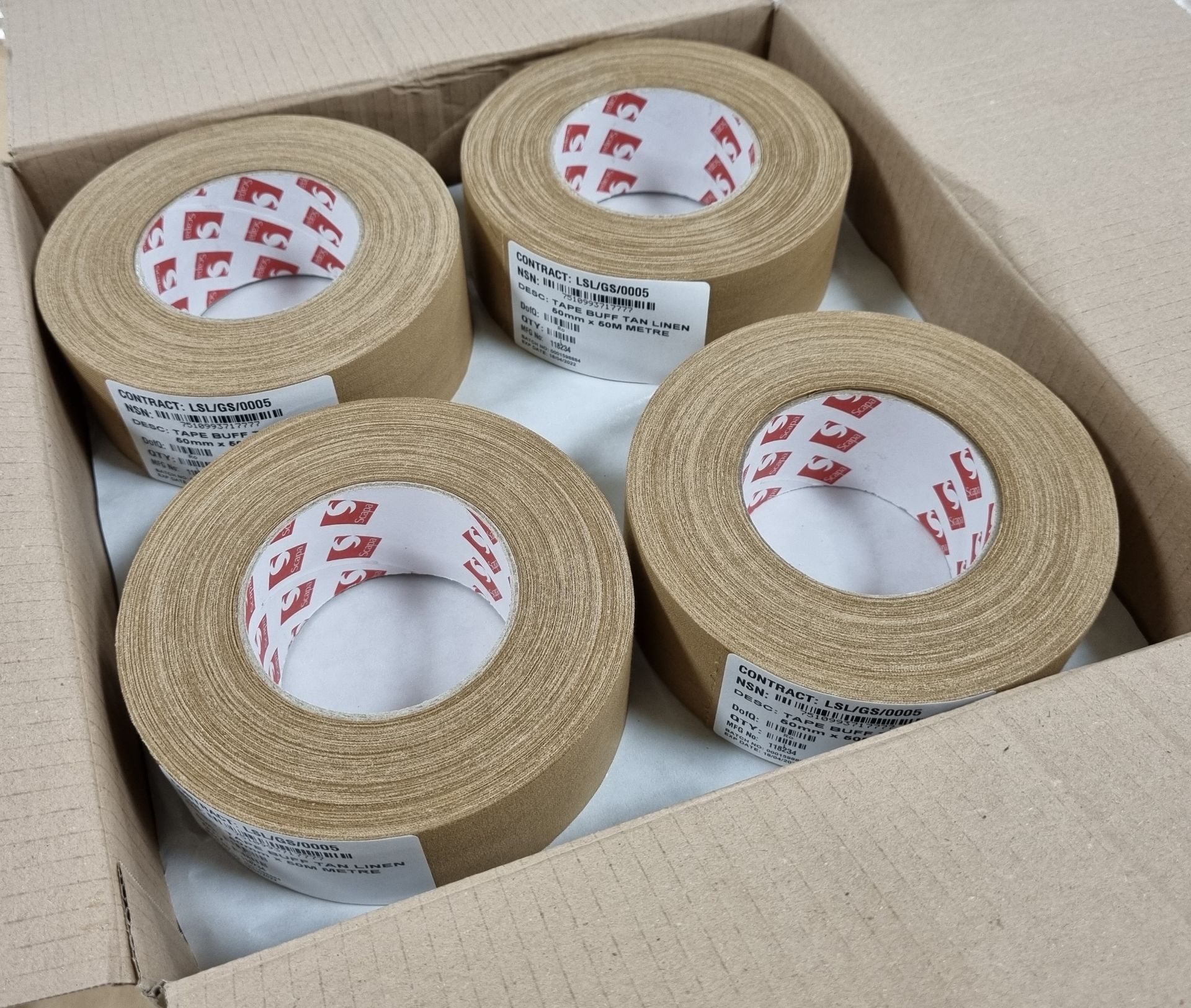 33x boxes of Scapa 3302 Beige adhesive cloth tape - 50mm x 50M length - 16 rolls per box - Image 3 of 4