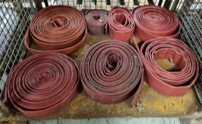 7x Red layflat fire hoses - mixed sizes no couplings