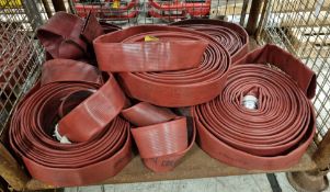 5x Red layflat fire hoses - 70mm diameter, approx 20M length