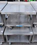 2x Stainless steel 2 tier trolleys with upstand - dimensions: 70 x 70 x 55cm