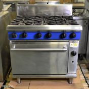 Blue Seal G506DF stainless steel 6 burner natural gas oven range - W 900mm