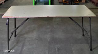 3x Wood top trestle tables with folding metal legs - L 150 x W 60 x D 6 cm - 12mm plywood surface