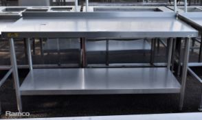 Stainless steel table with upstand and single bottom shelf - L 180 x W 70 x H 93cm