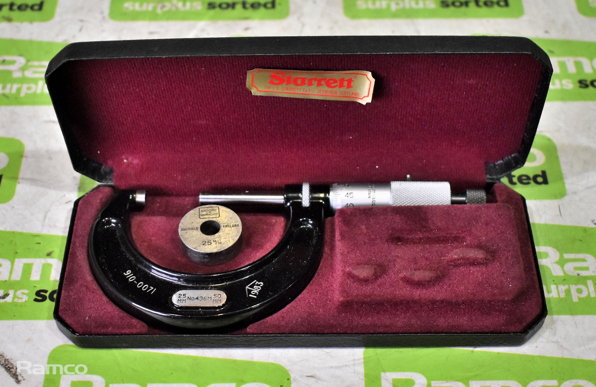 Starrett No 436 25-50mm micrometer caliper with case (incomplete)