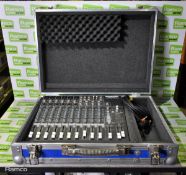 Mackie 1402-VLZ Pro 6 channel audio mixer with power cable in flight case