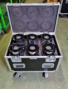 6x Core Point 20 LED uplighter in powered flight case with power cable - 70 x 45 x 60cm