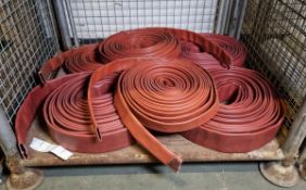 6x Red layflat fire hoses - 70mm diameter, approx 20M length