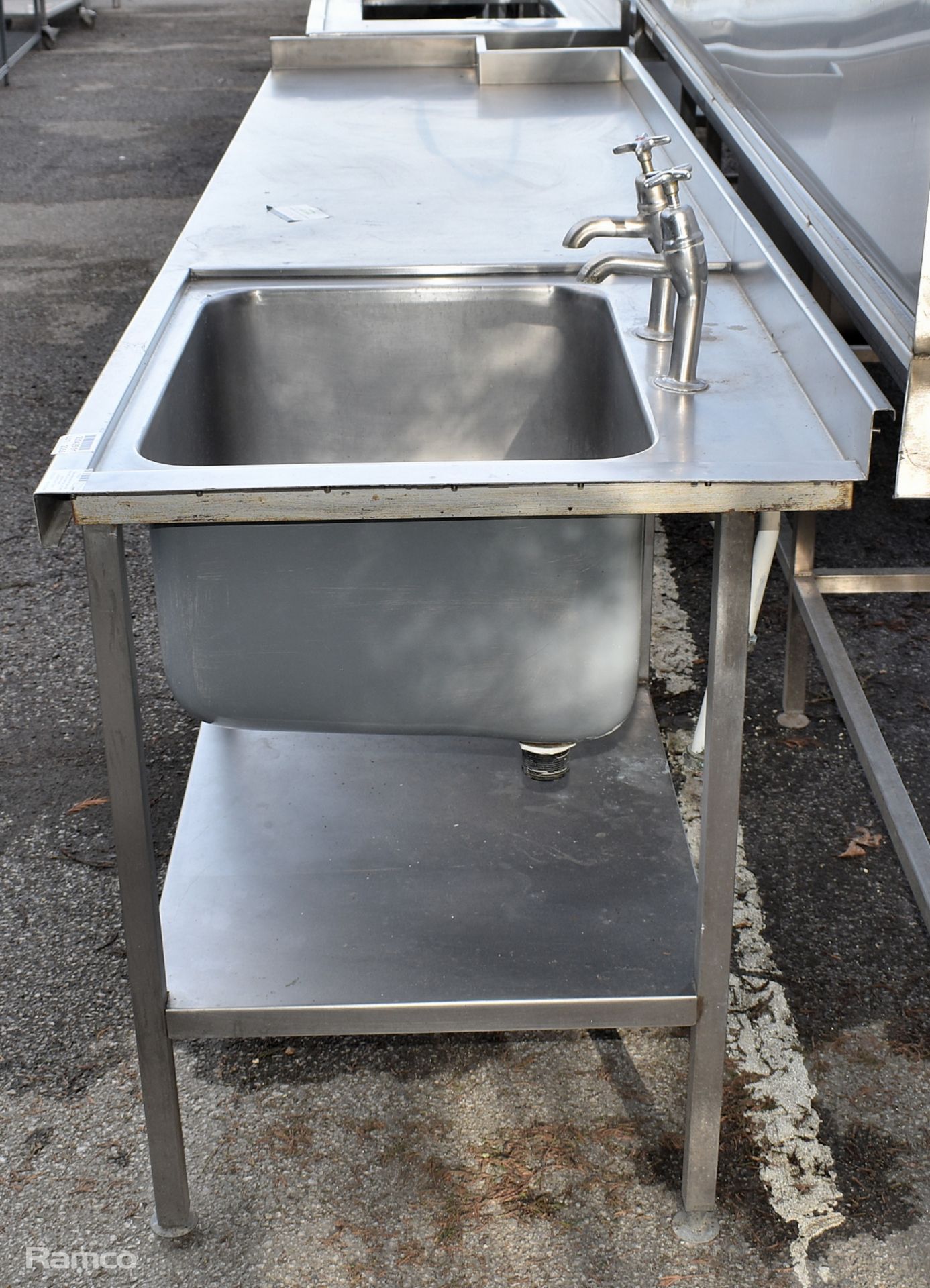 Stainless steel single sink bowl and counter top unit with bottom shelf - L 240 x W 70 x H 110cm - Bild 5 aus 6