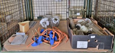 Multiple laboratory equipment - bunsen burner, beaker stands, assortment glassware, Laborato