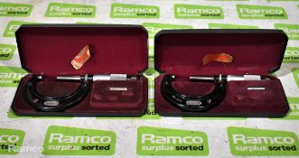 2x Starrett No 436 25-50mm micrometer calipers with case