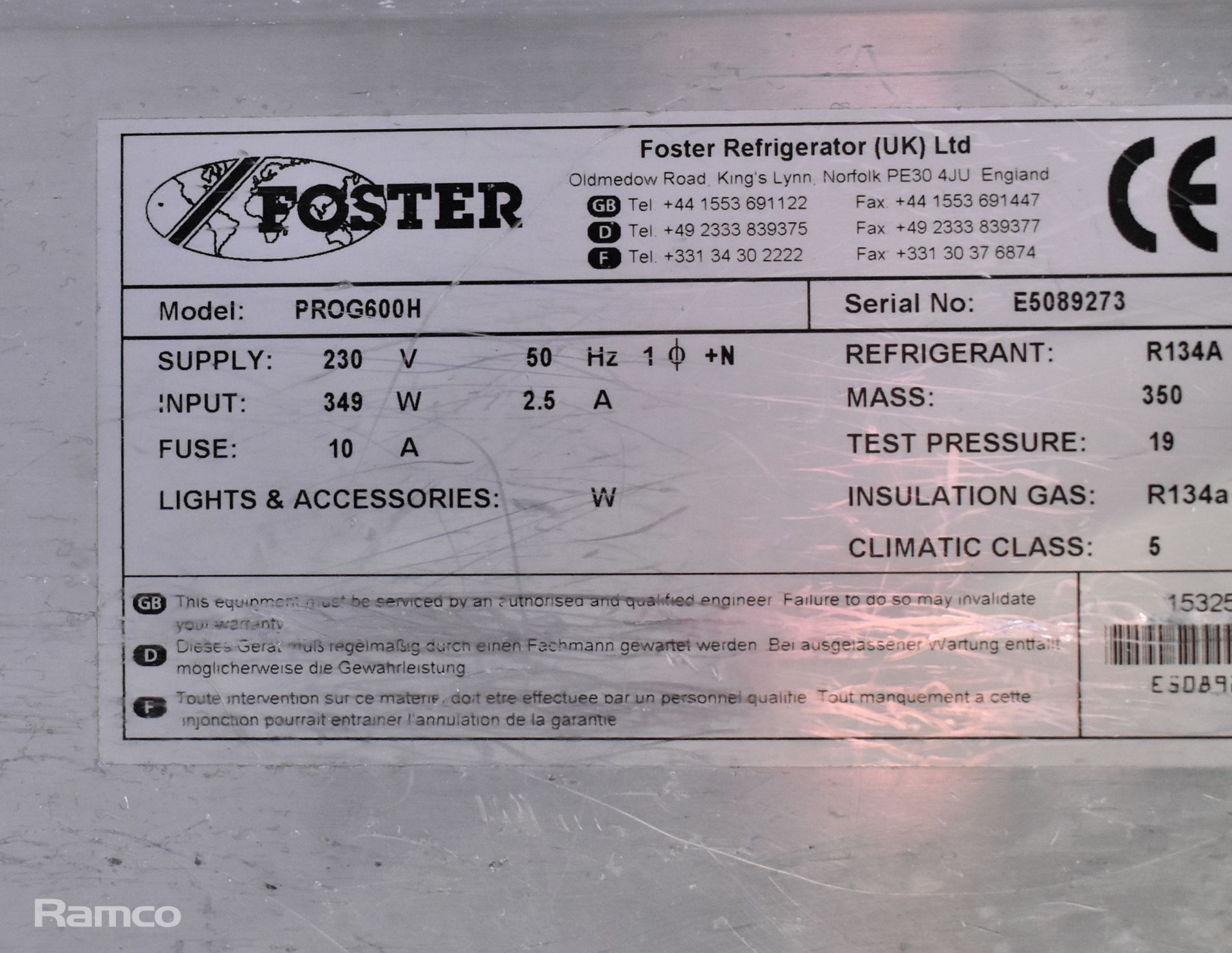 Foster PROG600H Stainless steel, single, upright refrigerator - W 700 x D 820 x H 2065mm - Image 7 of 7