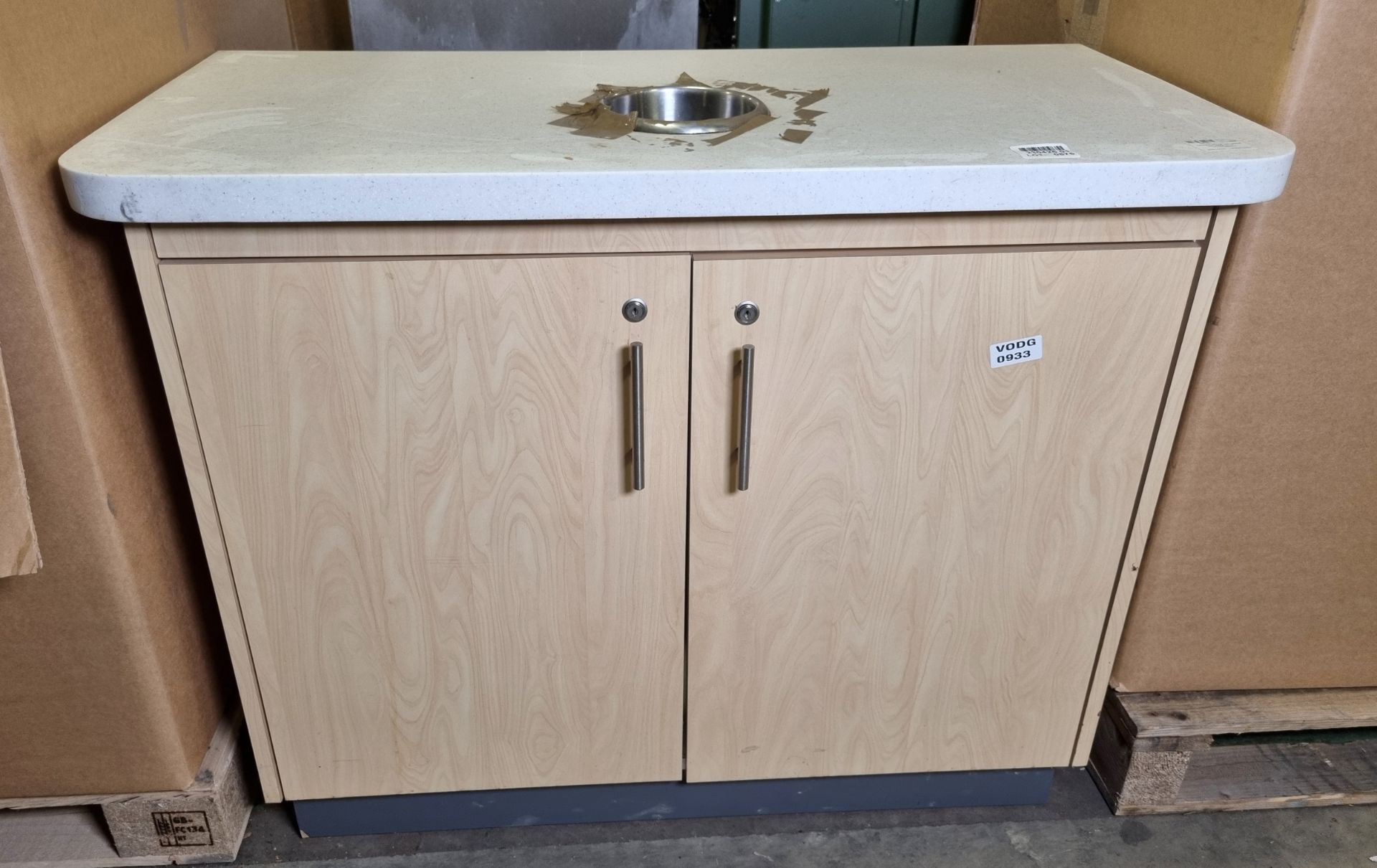 Wooden counter top cabinet with waste chute - 112 x 60 x 88cm