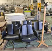 Coat hanger - H170cm, 5x Black padded swivel chairs