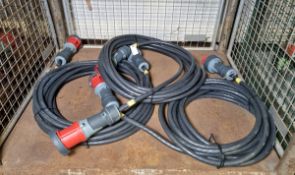 3x Mennekes 125a 400vac 3 Phase heavy duty power harness cables 10m