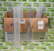 8x Fisherbrand 500ml measuring cylinders, 3x 500ml plastic measuring cylinders