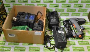 5x Cordless battery chargers - Bosch, Hitachi & Kango - 1x Bauker PCT162 Nail gun - 220/240V