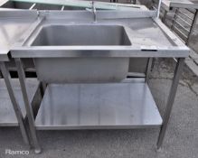 Stainless steel single sink bowl table with single bottom shelf - L 100 x W 70 x H 98cm