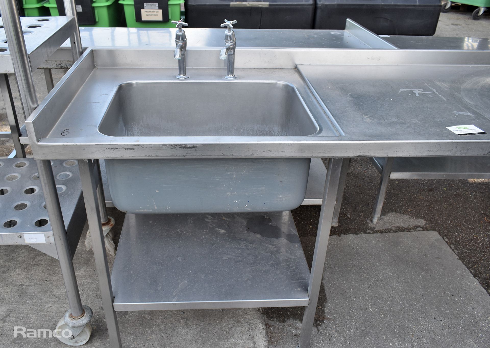 Stainless steel single sink bowl and counter top unit - L210 x W70 x H110cm - Bild 2 aus 5