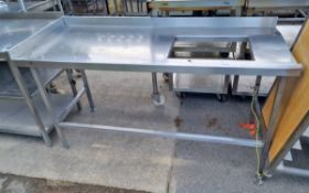 Stainless steel table with upstand and rectangular cut out - L 170 x W 70 x H 90cm