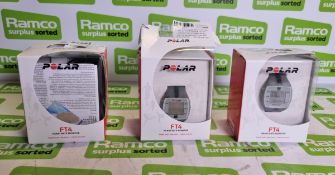 3x Polar FT4 Heart rate monitor watches with calorie count indicator and chest strap