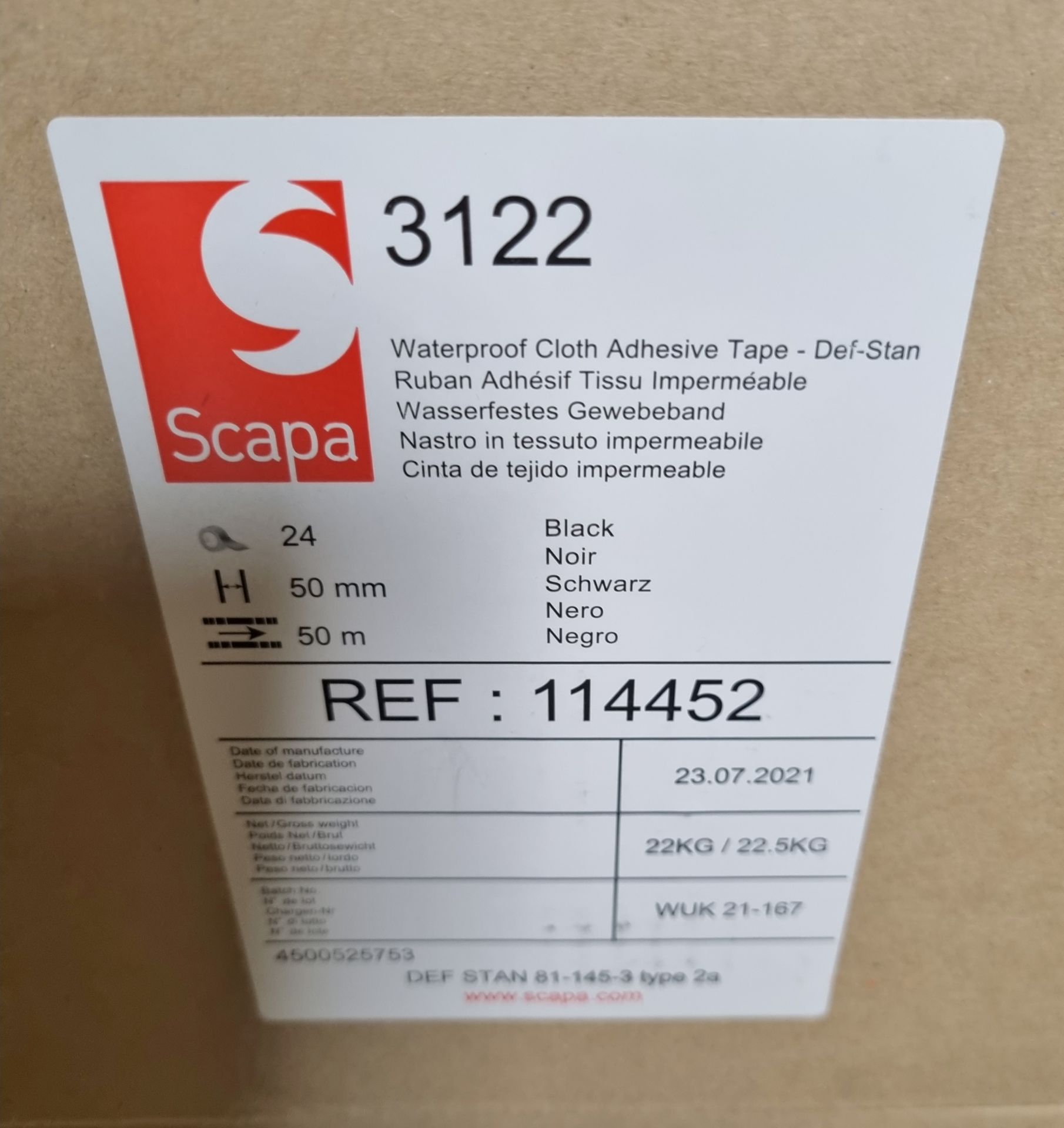 15x boxes of Scapa 3122 black, heavy duty waterproof adhesive cloth tape - 24 rolls in a box - Image 2 of 3