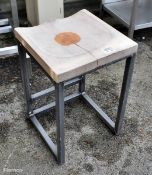 Metal frame stool with wooden seat base - 40 x 40 x 62cm