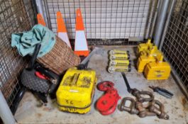 Workshop spares - pulley hook, pop up cones, torches, D-shackles