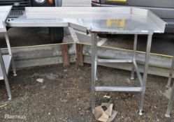 Stainless steel pass through dishwasher corner unit table - L 150 x W 85 x H 95cm