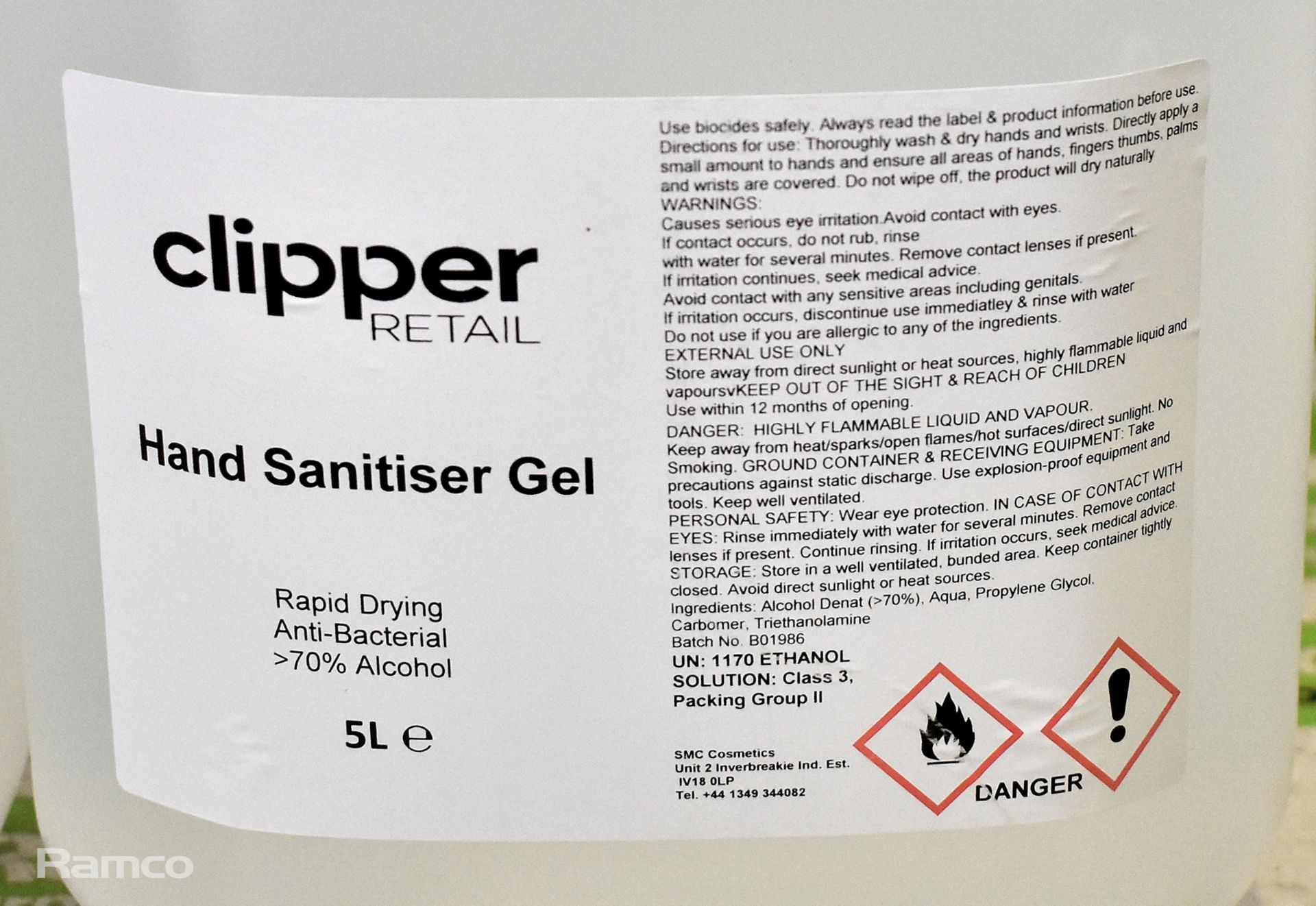 4x Clipper Retail 5L bottles of hand sanitiser gel - Image 3 of 3