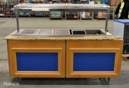 Serving station, bain marie with ceramic plates and gantry - 200 x 90 x 150cm