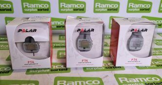 3x Polar FT4 Heart rate monitor watches with calorie count indicator and chest strap