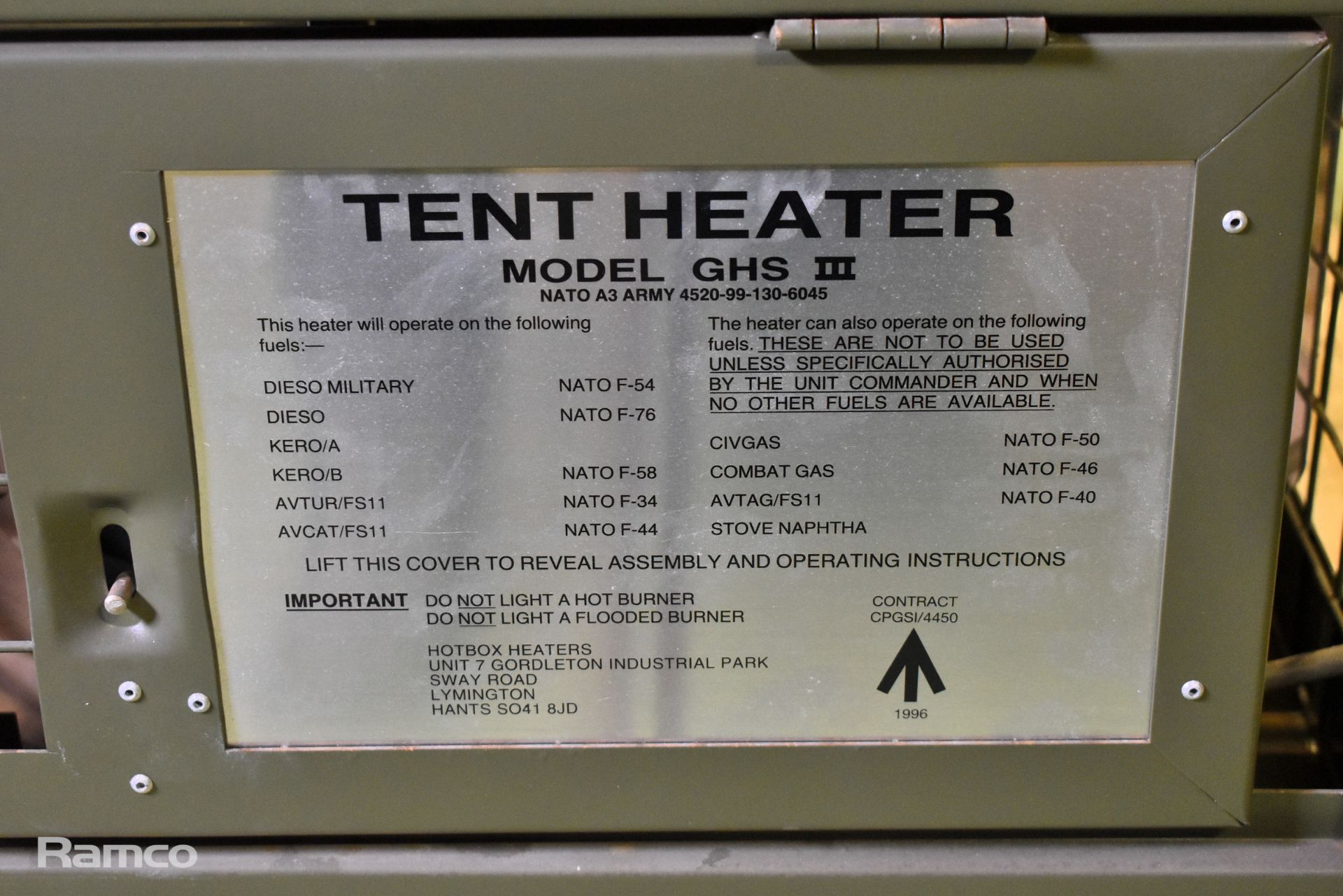 Tent Heater Model GHS 3 - NATO A3 Army NSN 4520-99-130-6045 - Image 3 of 3